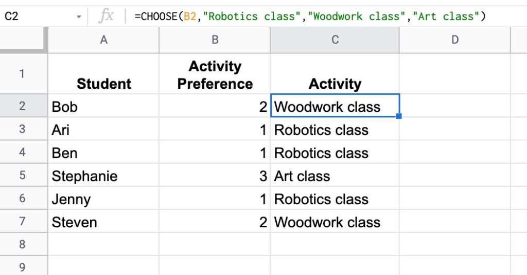 choose function google sheets tips