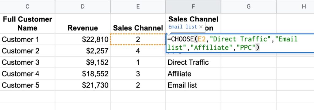 choose function google sheets tips