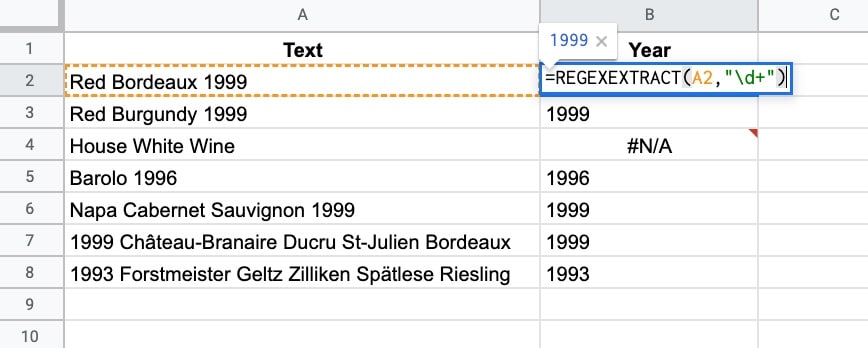 Google Sheets REGEX Regexextract Formula