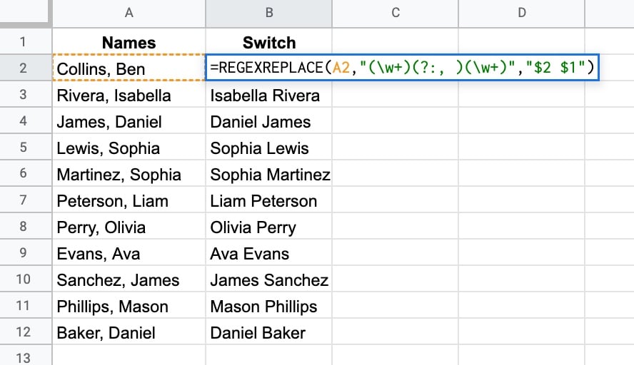 REGEXREPLACE in Google Sheets