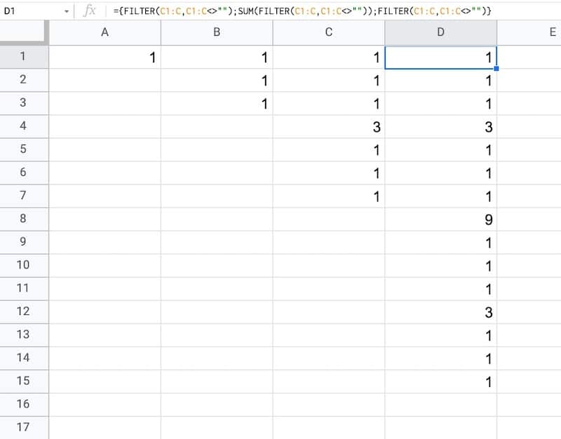 Data For Cantor Dust in Google Sheets