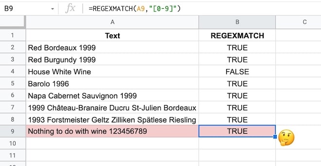 Google Sheets REGEX formula example