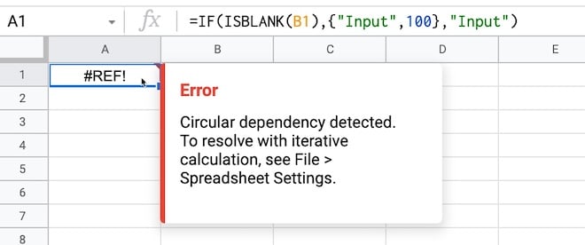 Circular Error in Google Sheets