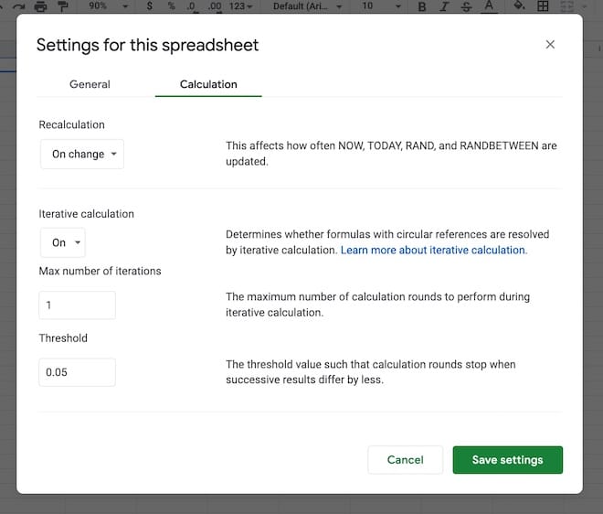 Iterative Calculation Google Sheets