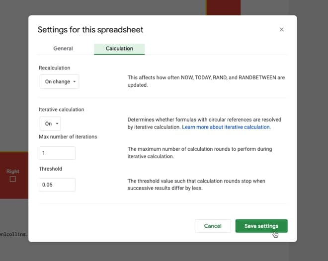 Google Sheet settings