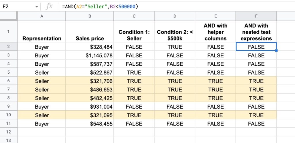 And Function in Google Sheets