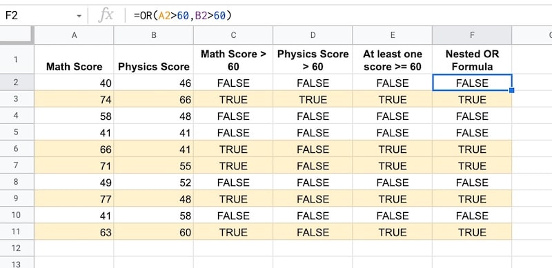 Or Function in Google Sheets