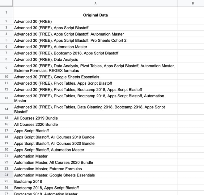 Grouped data in Google Sheets