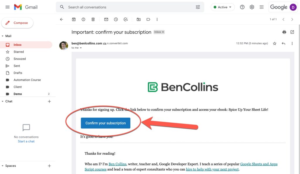 Ben Collins Email Confirmation Step 2