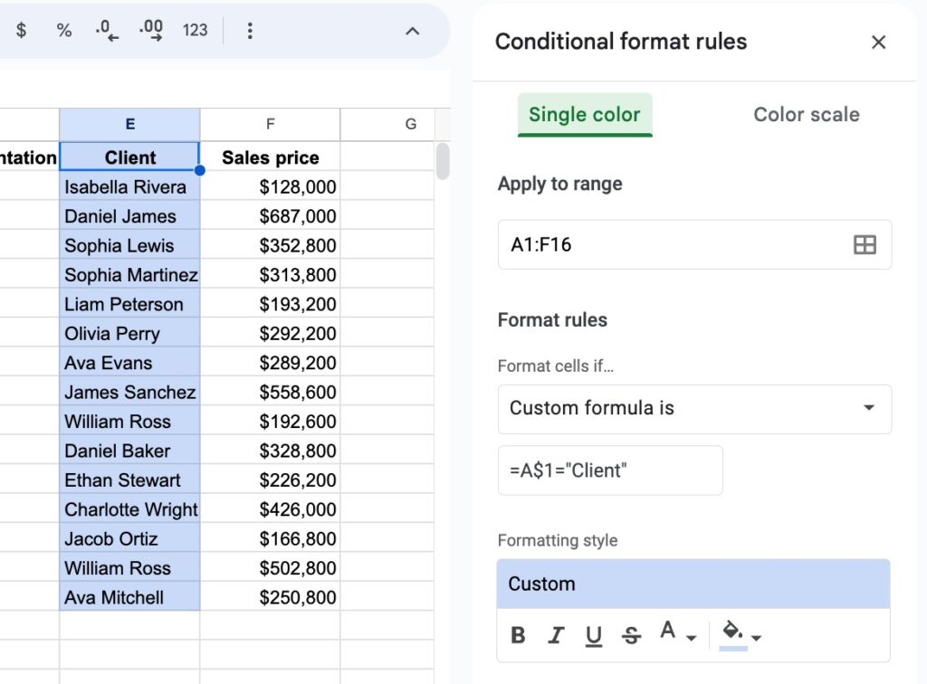 Conditional Formatting entire Column