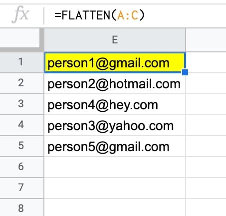 Flatten Function in Google Sheets