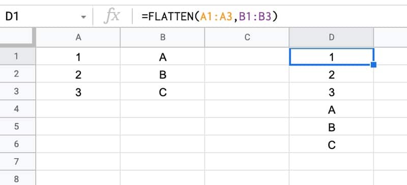 Flatten Function Google Sheets