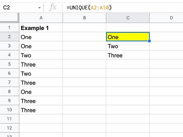 Unique Function Simple Example