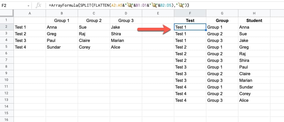 unpivot data in Google Sheets