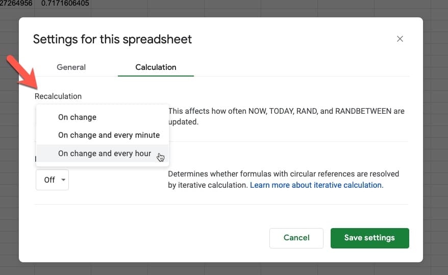 Google Sheet Calculation Settings