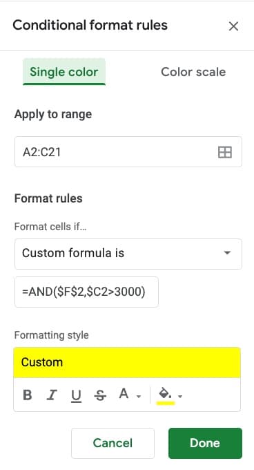 Conditional Formatting Custom Formula