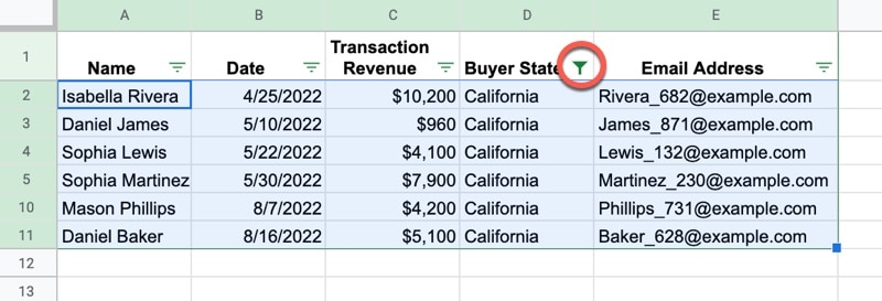 Filtered data in Google Sheets