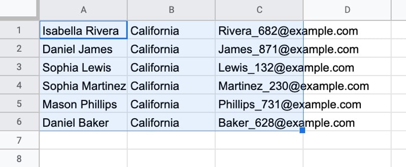 Data pasted in Google Sheets