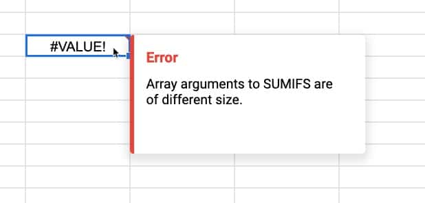 Error Arrays Different Sizes