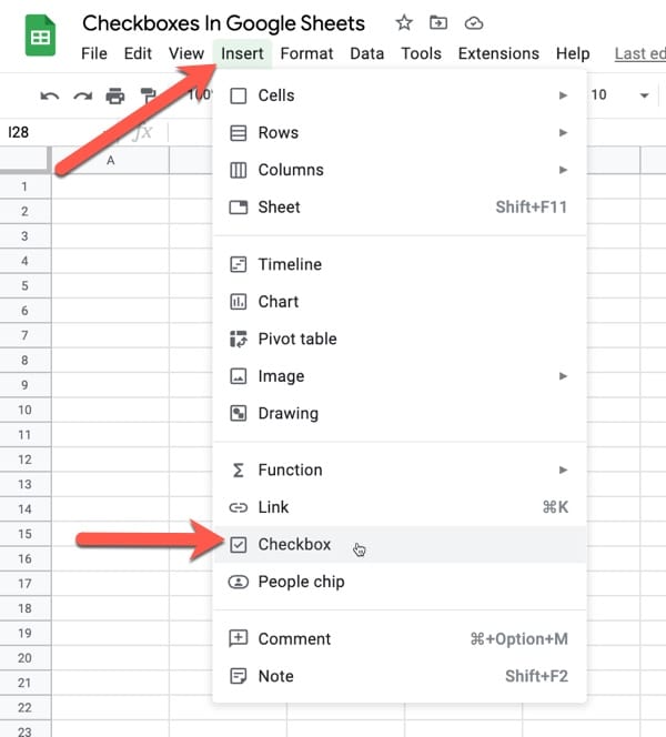 how to insert a checkbox in google sheets