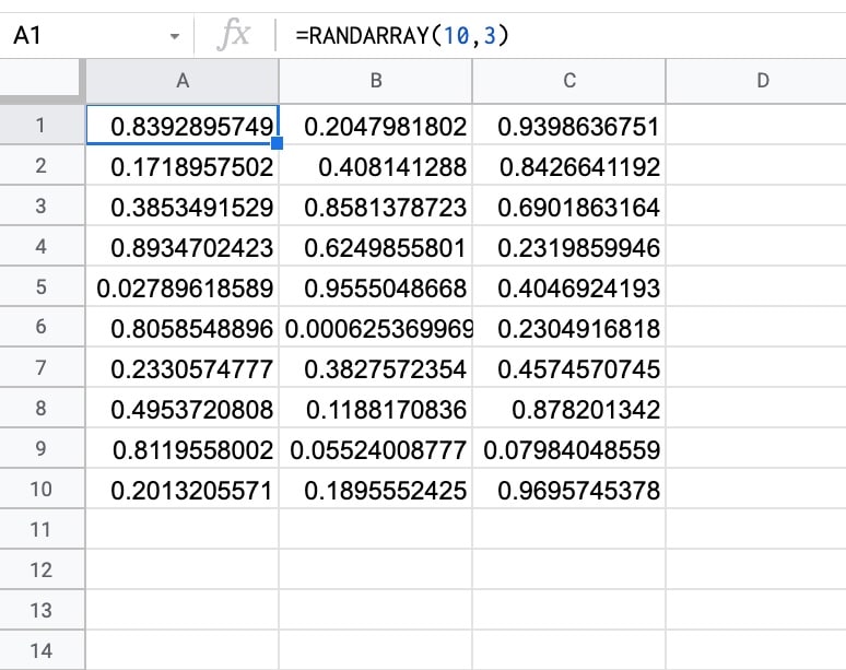 RANDARRAY Function Example