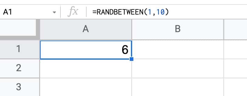 RANDBETWEEN Function In Google Sheets