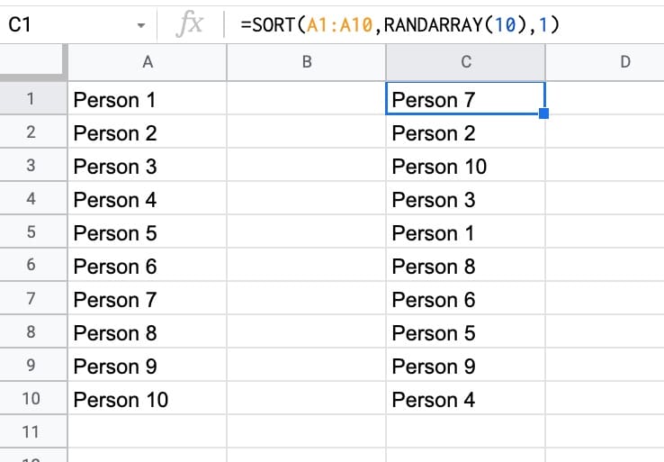 sort And RandArray Formula