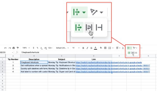 Wrap Text Toolbar in Google Sheets