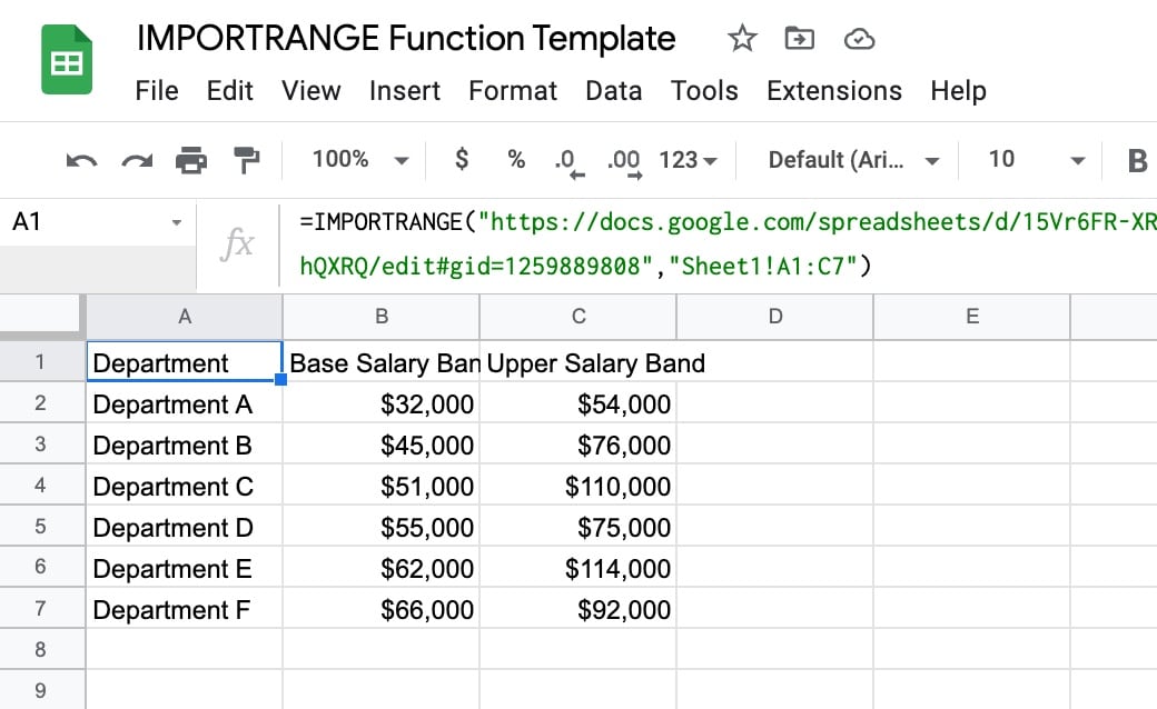 How do I import a range into Google Sheets?