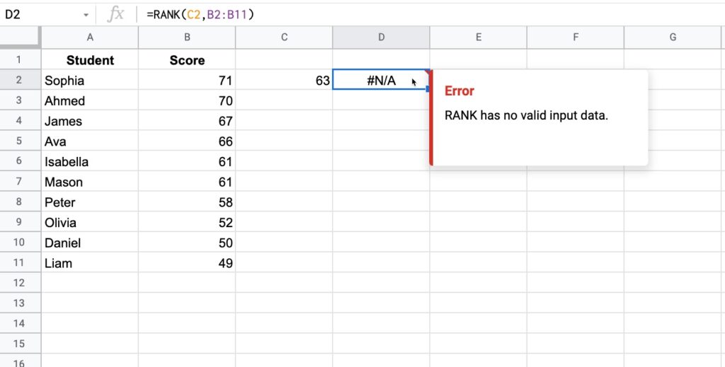 Rank Missing Value Error