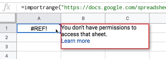 Google Sheets IMPORTRANGE function error