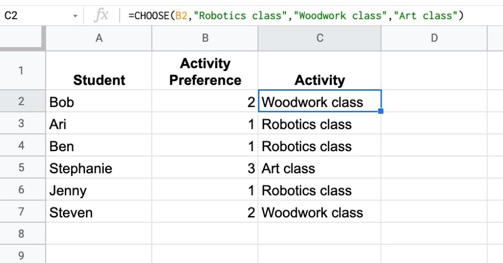 Choose function example