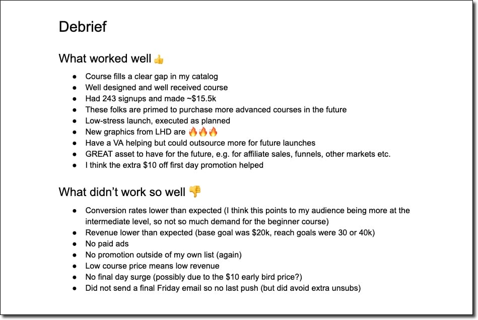 Online course launch debrief
