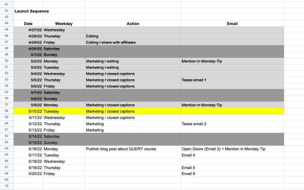 Marketing Timeline for online course