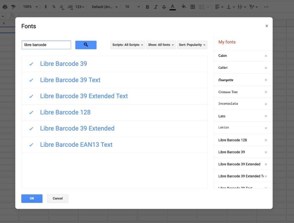 Libre Barcodes In Google Sheets