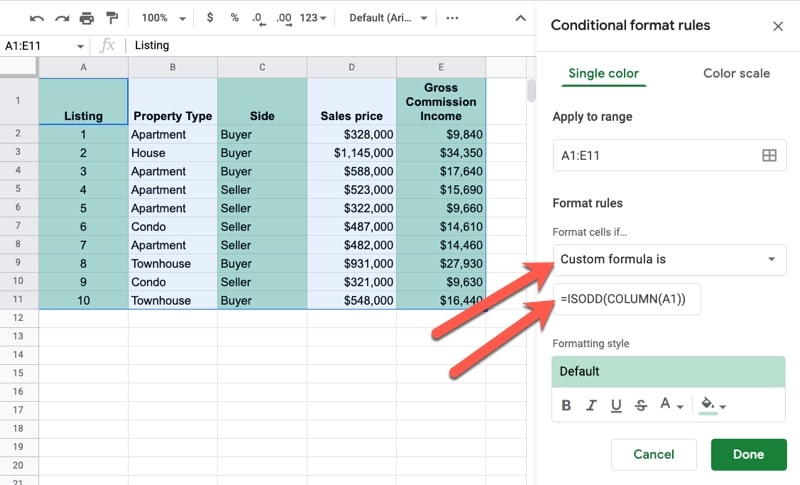 Custom Formula Rule Conditional Formatting