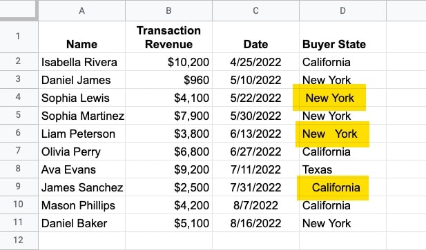 Data for Trim Function to remove whitespace