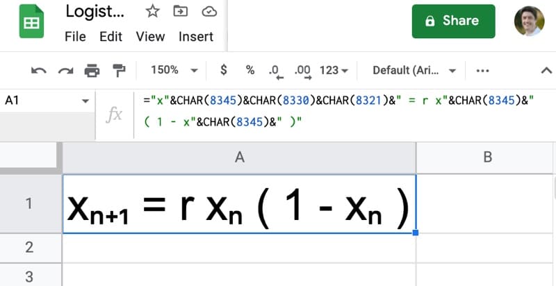 Written Logistic Map Google Sheets