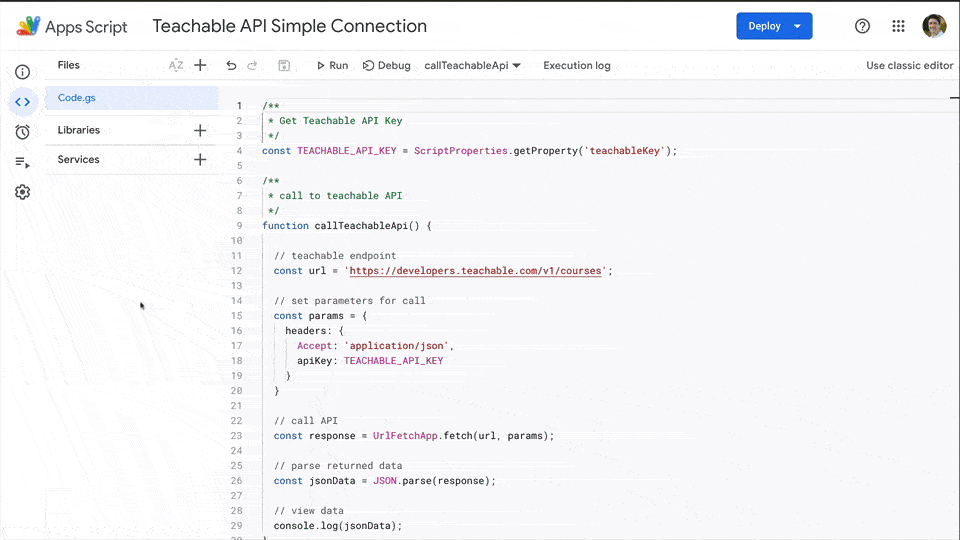 Call Teachable API With Apps Script