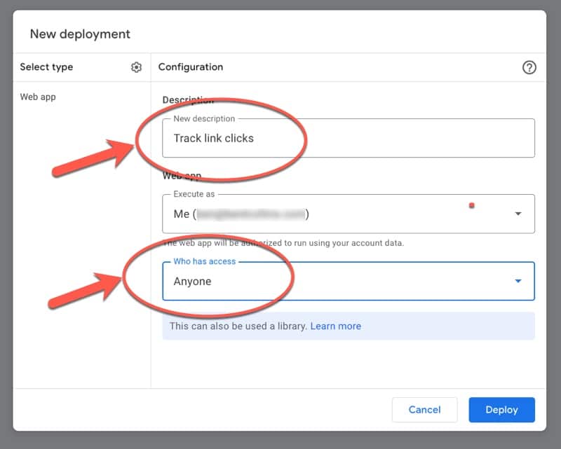 Apps Script New Deployment Configuration