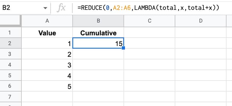 Cumulative Reduce Function in Google Sheets