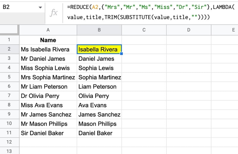 Reduce Function Names Example