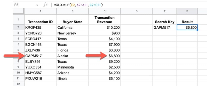 XLOOKUP In Google Sheets