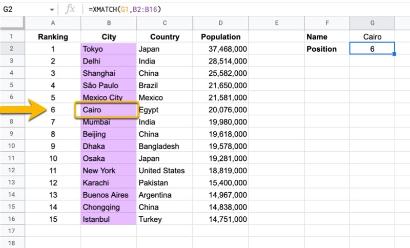 Xmatch Function In Google Sheets Simple Example