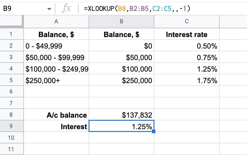 Bank Savings Calculation With XLOOKUP