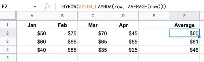 Byrow Function In Google Sheets