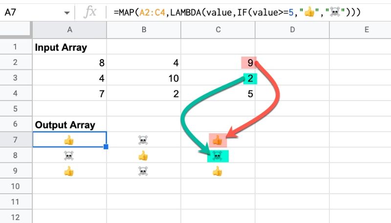 Map Function in Google Sheets