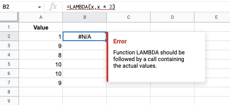 lambda Formula Error
