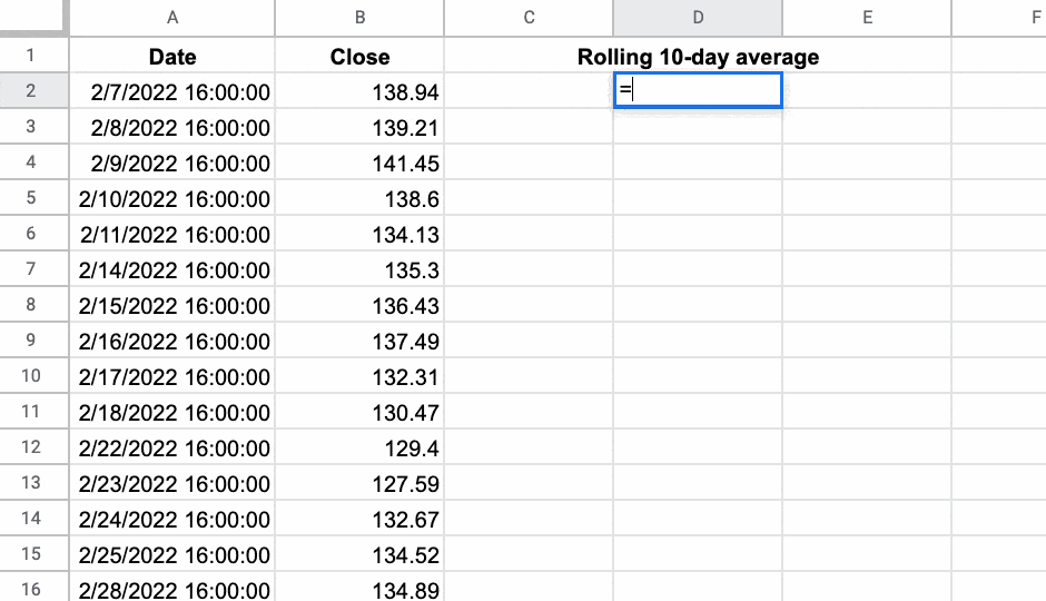 Named Functions Rolling Average Example