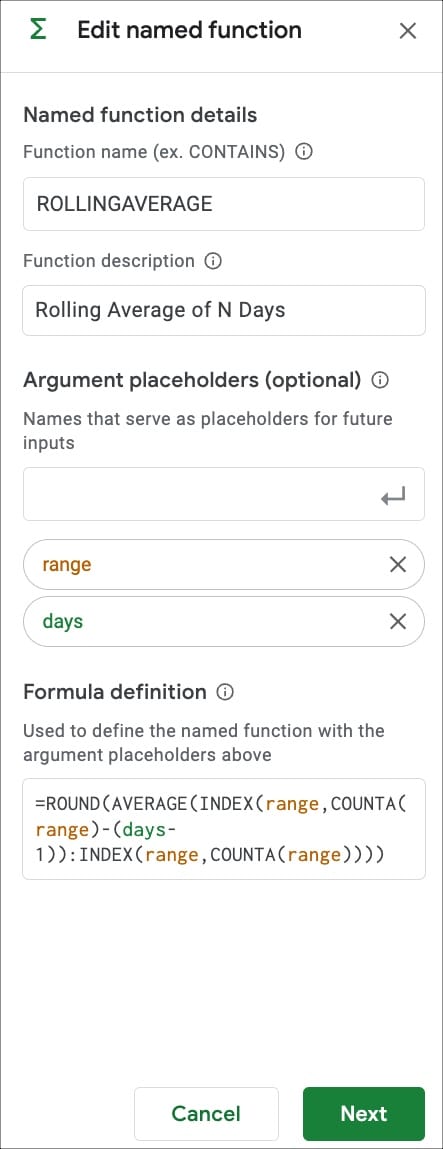 rolling Average Definition Named Functions